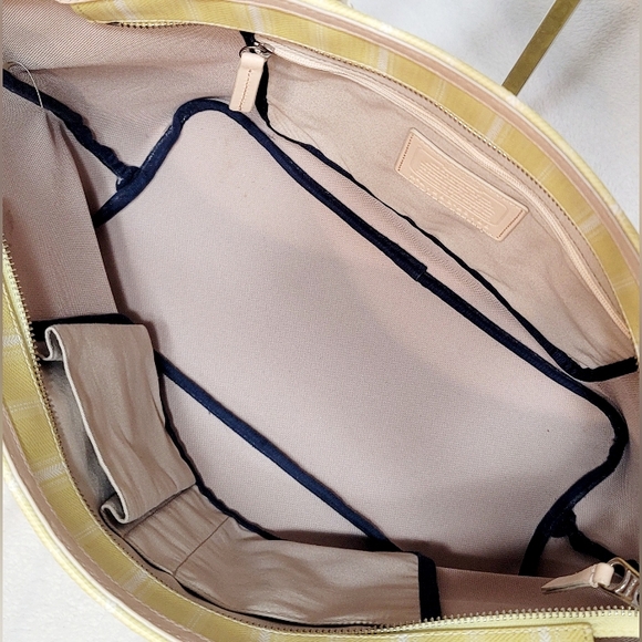 Coach 23108 Legacy Weekend Ticking Stripe Coated Canvas Yellow Tote & Wristlet - Picture 8 of 15